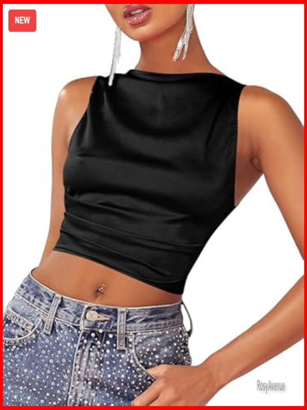 Satin Crop Top Backless Ruched Sleeveless Blouse